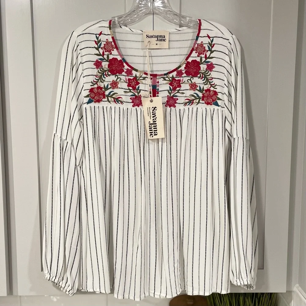 Savanna Jane Embroidered Peasant Top - Picture 1 of 6